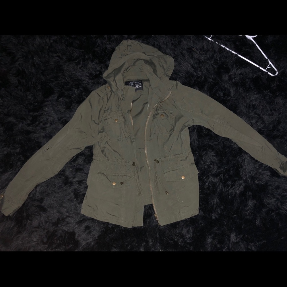 Dark green trench jacket with hoodie